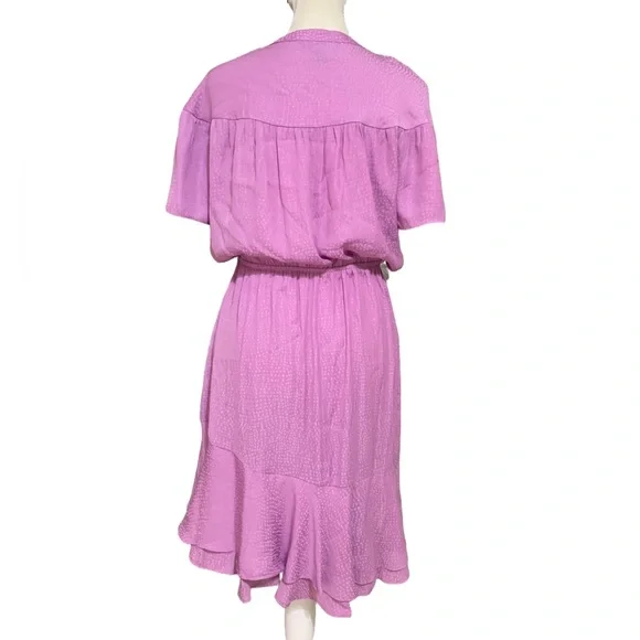 Simply Vera Vera Wang Lavender V-Neck Asymmetrical Ruffle Hem Line Shirt Dress - Picture 2 of 7